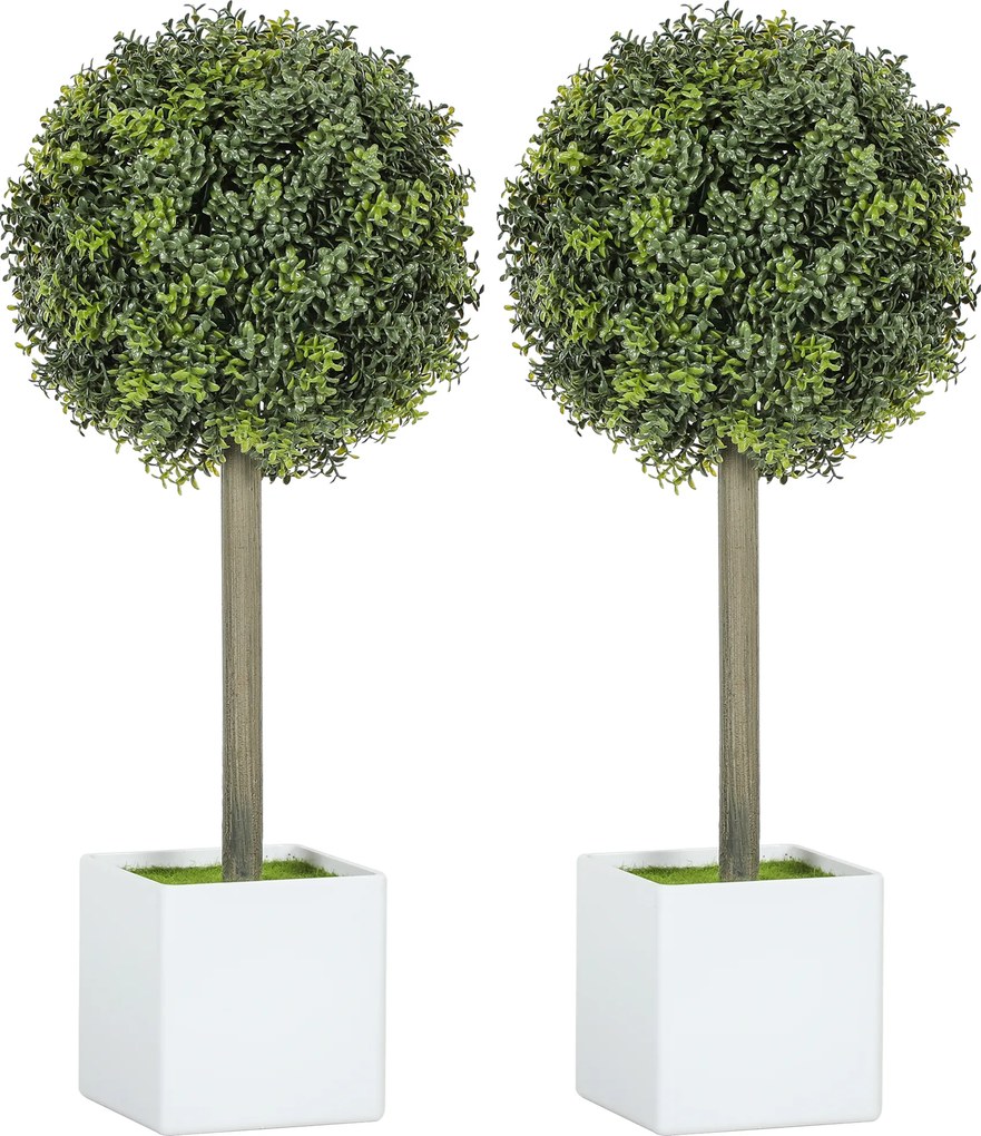 HOMCOM Zestaw 2 szt. Sztuczne Bukszpanowe Kule 45 cm, Plastikowe Sztuczne Rośliny w Doniczce