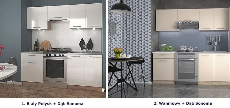 Zestaw mebli kuchennych - wanilia + dąb sonoma D3-S67