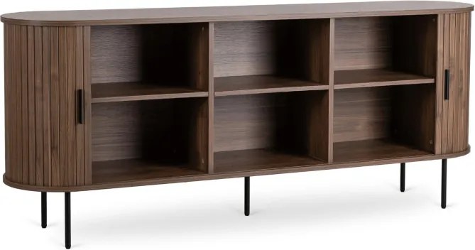 Komoda do Salonu Rozsuwana TRISH 180 cm Orzech Dwudrzwiowa Ryflowana Nowoczesna