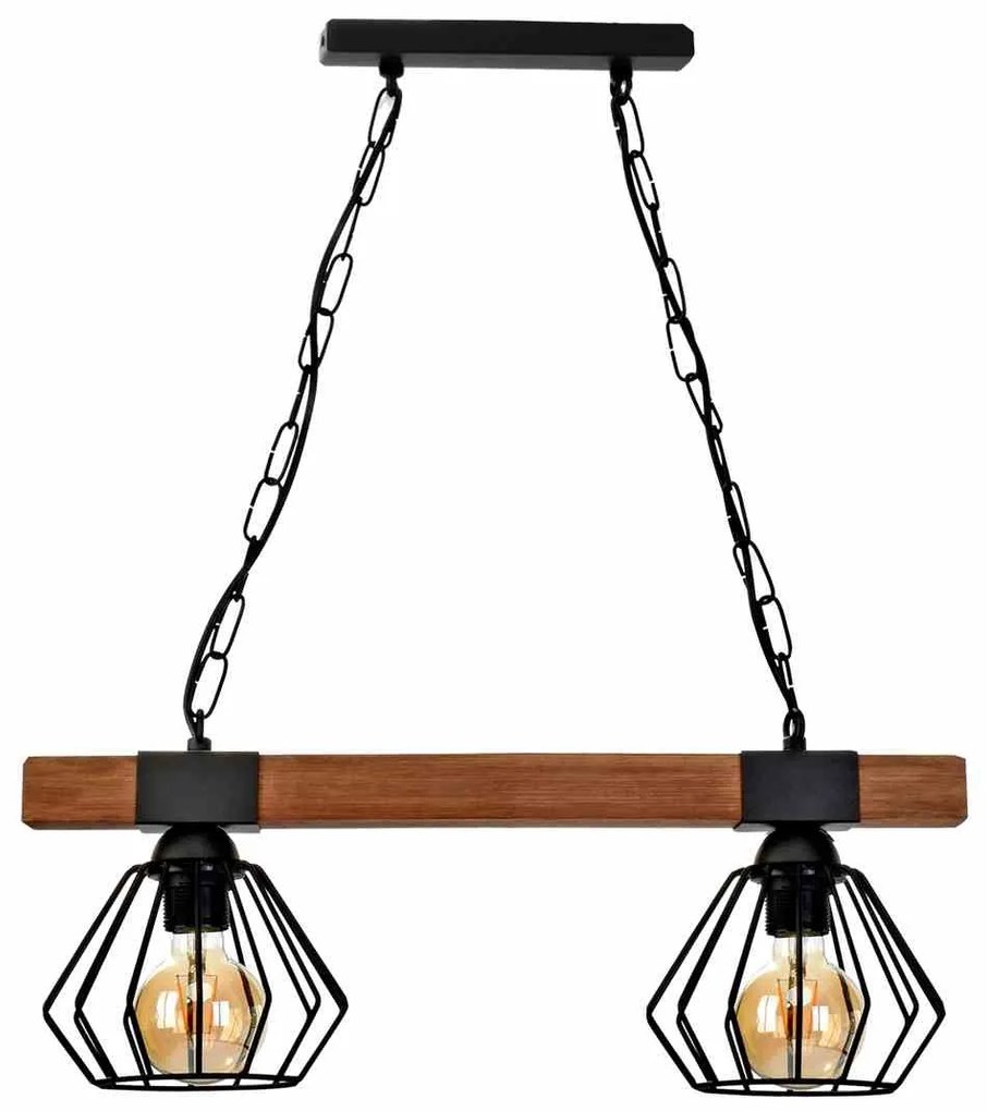 Lampa, podwójna, loft, czarna, drewno wisząca ULF BLACK/WOOD 2xE27
