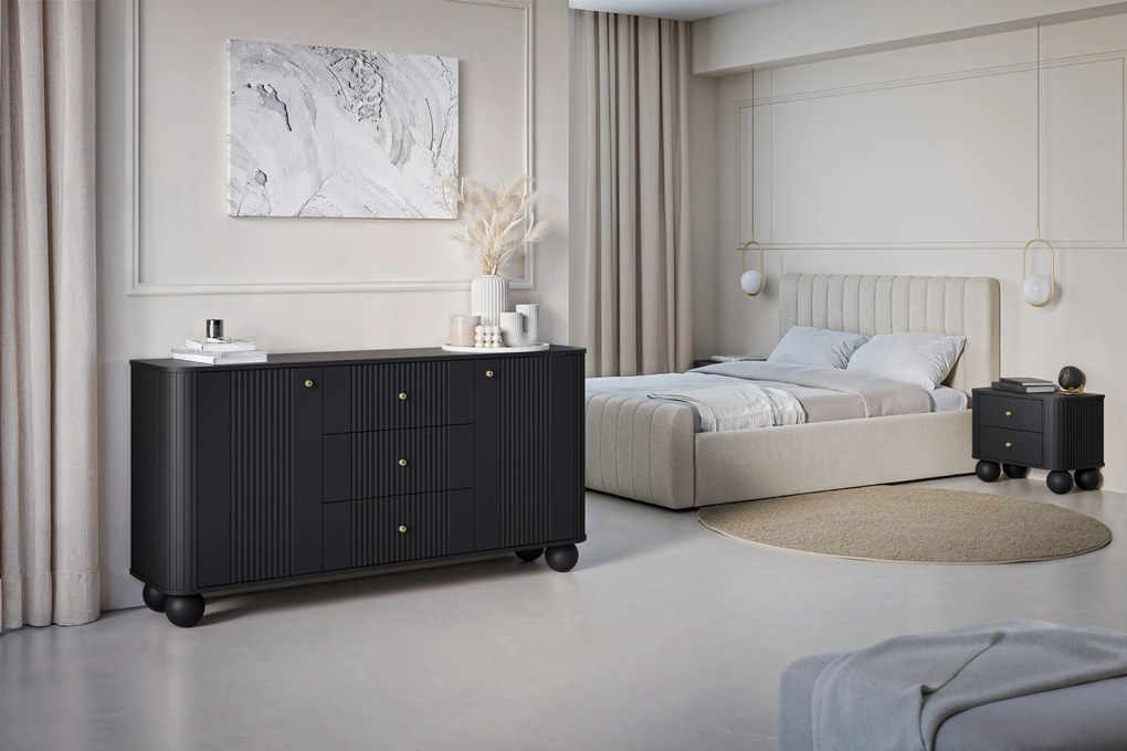 Komoda z szufladami Vesper 160 cm - czarny / złote uchwyty / nogi kule