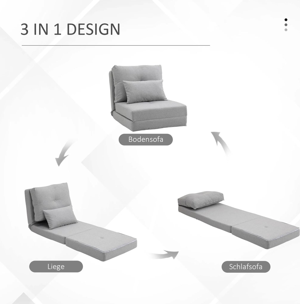 HOMCOM Sessel składana mata do spania, design 2 w 1, odpinana poduszka, 60 x 80 x 56 cm, szary