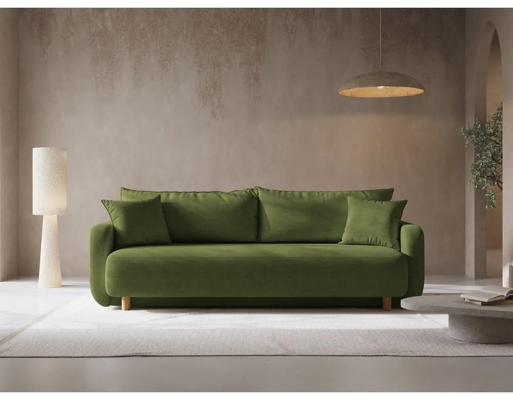 Zielona rozkładana sofa ze schowkiem 231 cm Elen – Micadoni
