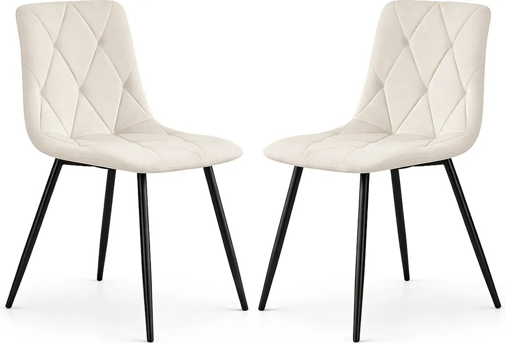 2x Welurowe krzesło tapicerowane pikowane Beżowe MILO Czarne nogi