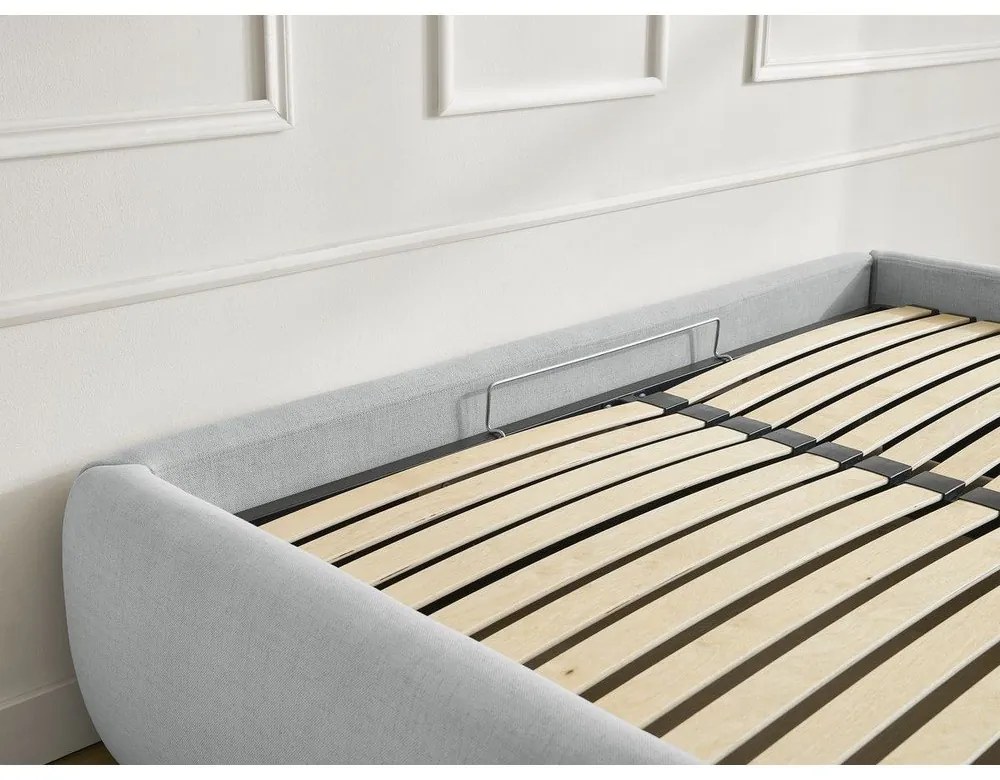 Jasnoszare tapicerowane łóżko dwuosobowe ze schowkiem/bez zagłówka ze stelażem 160x200 cm Inera – Bobochic Paris