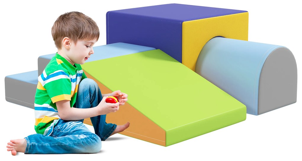 HOMCOM Zestaw 4 Kolorowych Miękkich Klocków do Wspinaczki i Zjeżdżania, Pokryty Ekoskórą, dla Dzieci 1-3 Lata
