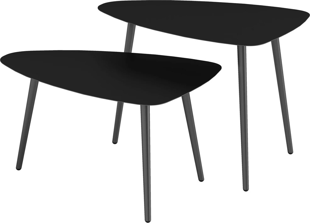 Outsunny Zestaw 2 Stolików Kawowych, Balkonowych z Stali, Odporny na Warunki Pogodowe w Geometrycznym Designie Czarny