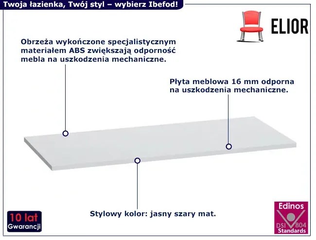 Matowy jasnoszary blat łazienkowy 100 cm - Havis 6X