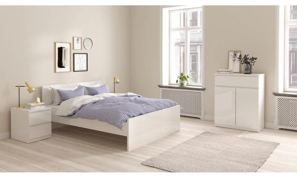 Białe łóżko dwuosobowe z płyty wiórowej bez stelaża 140x200 cm Naia – Tvilum