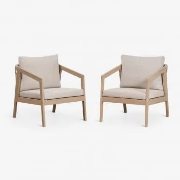 Zestaw 2 Foteli Z Drewna Akacjowego I Plecionej Liny Kaela Jasny Akacjowy Brąz & Tkaniny Piaskowy Brąz - Sklum