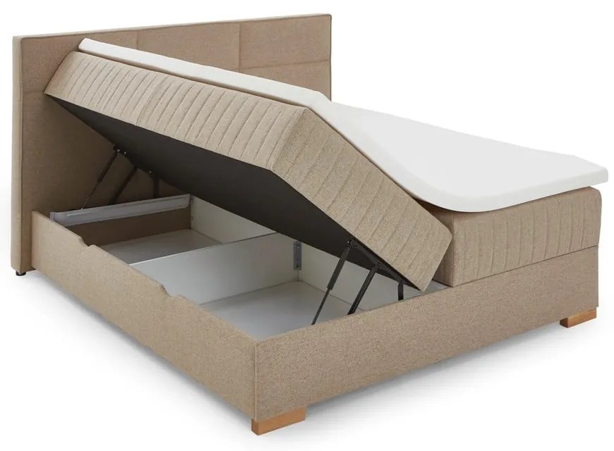 Beżowe łóżko boxspring ze schowkiem 160x200 cm Tambo – Meise Möbel
