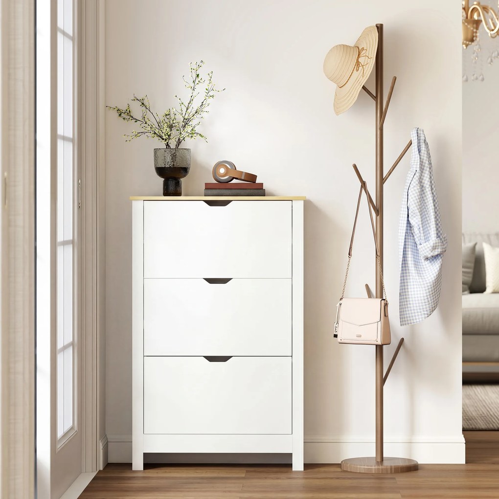 HOMCOM szafka na buty biała z trzema klapami pojemna nowoczesna szafka do przedpokoju 72x26x112 cm | Aosom PL