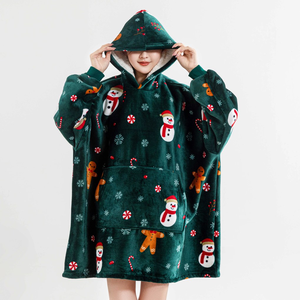 Koc bluza z rękawami i kapturem SNOWMAN AND GINGERBREAD zielony