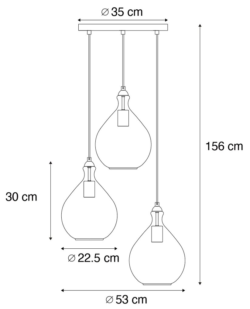 Nowoczesna lampa wisząca złota z bursztynowym szkłem 3-punktowa - Traditional Nowoczesny Oswietlenie wewnetrzne