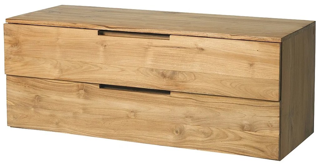 Szafka łazienkowa wisząca  z jasnego drewna tekowego - 2 szuflady - 115 cm - BIMBING