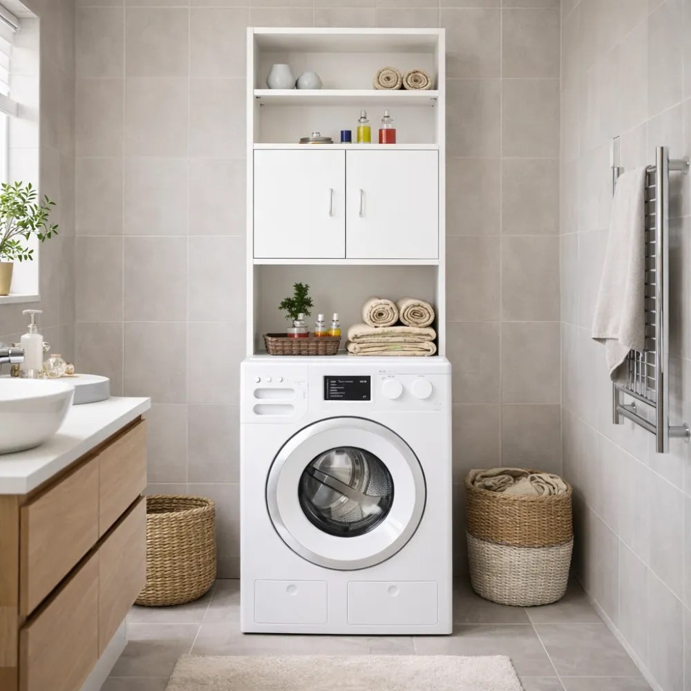 Wysoka szafka nad pralkę SILKE, 185×63×20cm, biała Casaria