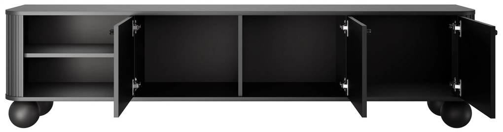 Szafka RTV Vesper 187 cm trzydrzwiowa - czarny / czarne uchwyty / nogi kule