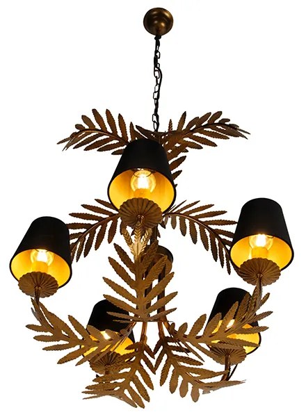 Lampa wisząca złota z czarnym bawełnianym kloszem 5-światłowa - Botanica Rustykalny / Vintage Oswietlenie wewnetrzne