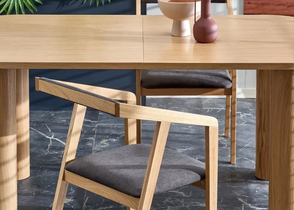 Nowoczesny prostokątny stół Casey z rozkładanym blatem 160-240 cm z naturalnej okleiny w kolorze dąb naturalny do kuchni salonu