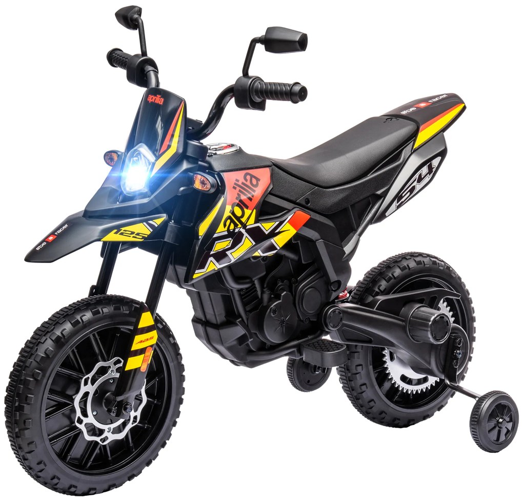 AIYAPLAY 12V Motocykl elektryczny dla dzieci z kółkami treningowymi, światłami LED, muzyką, USB, dla chłopców i dziewczynek, Żółty