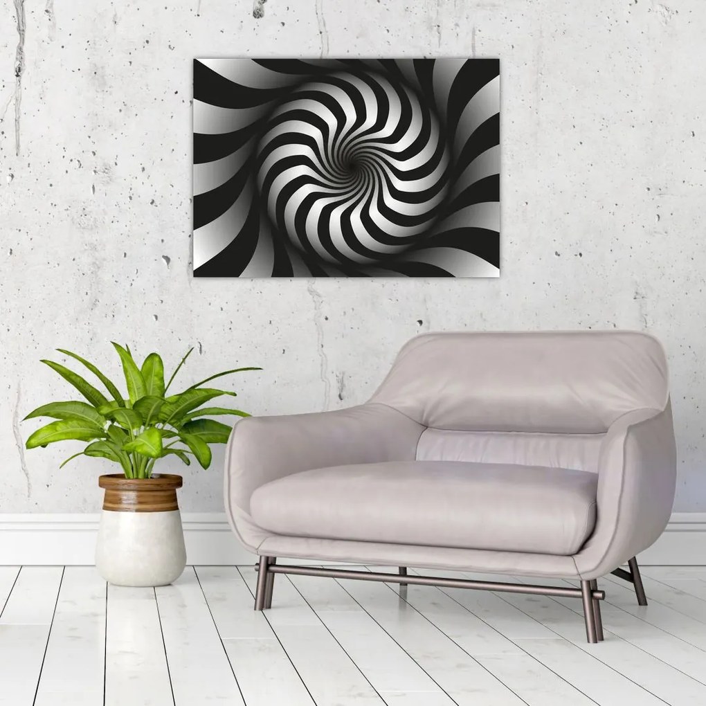 Abstrakcyjny obraz czarno - białej spirali (70x50 cm)