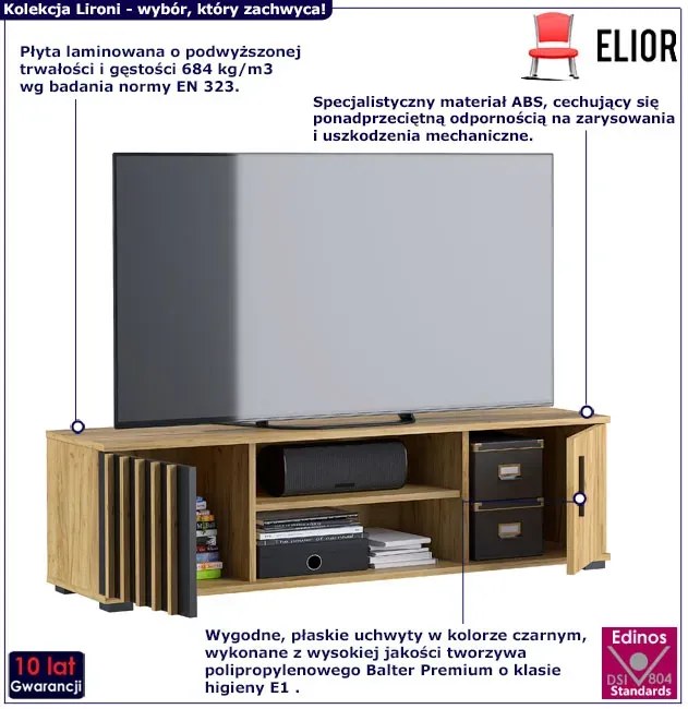 Stojąca szafka RTV z drzwiczkami i lamelami w stylu loft - Igiz 10X