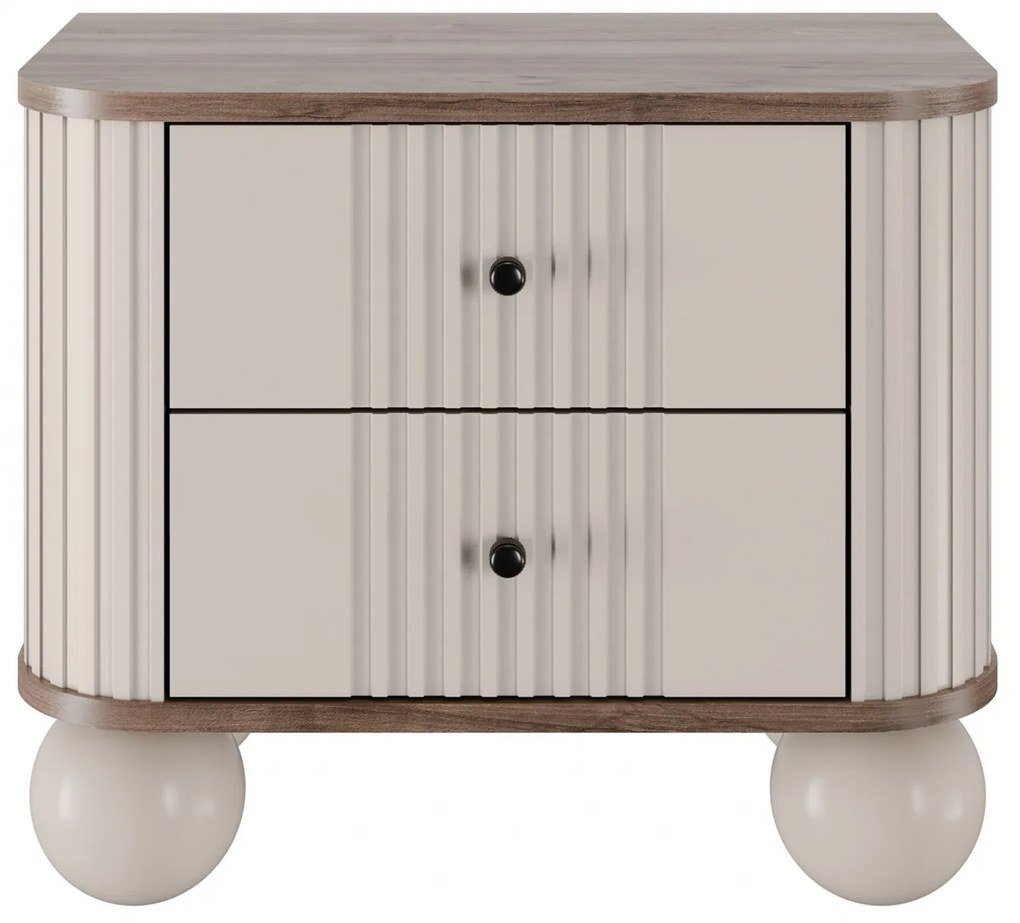 Zestaw szafek nocnych Vesper 56 cm - kaszmir / orzech / czarne uchwyty / nogi kule