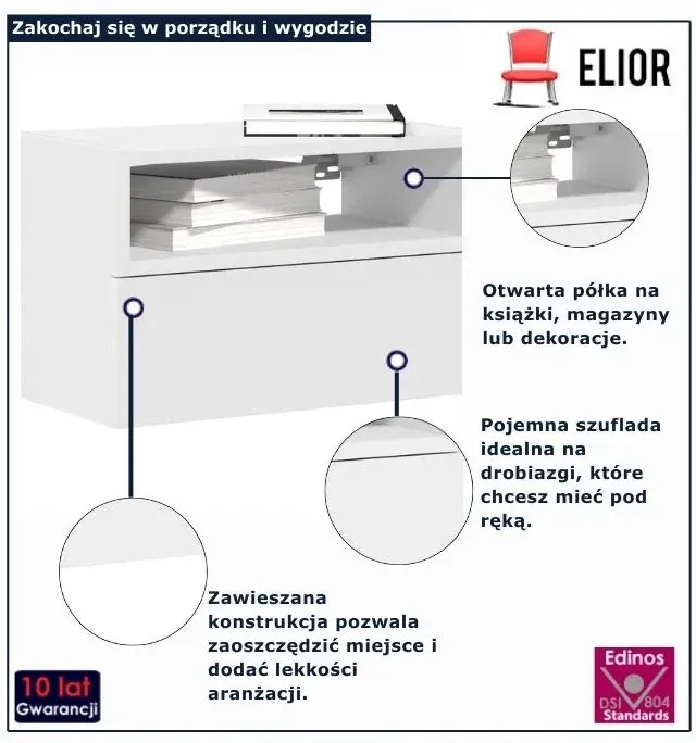 Szafka nocna biała wisząca D6-Z28