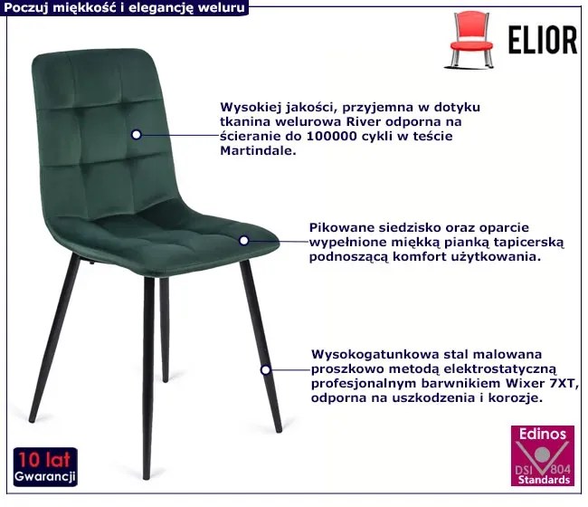 Butelkowe pikowane krzesło welurowe do pokoju - Bionis
