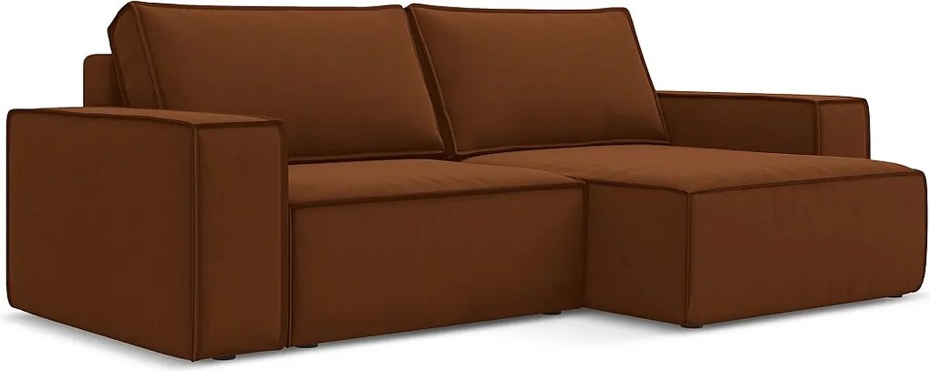 Narożnik prawostronny z funkcją spania - z tkaniny welwetowej - terakota - KIMO