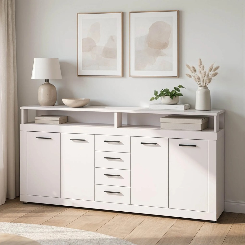 Komoda Czterodrzwiowa z Szufladami BLAGO 190 cm Kaszmir Nowoczesna