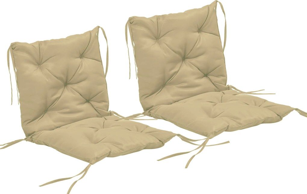 Outsunny Zestaw 2 poduszek na siedziska, 98 x 50 cm, poduszki na krzesła z trokami, pokrowiec materiałowy, 8cm grubości Khaki | Aosom PL