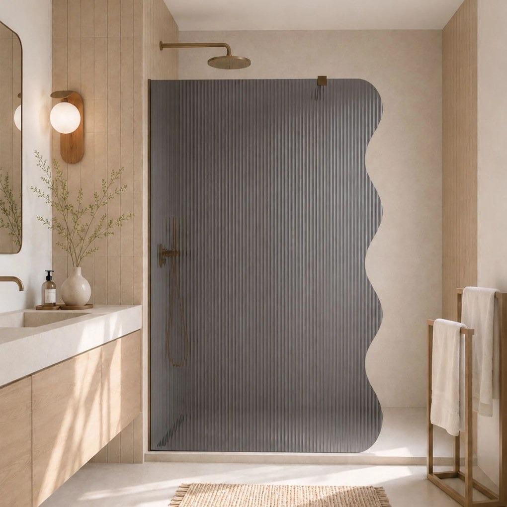 Ścianka prysznicowa Walk in fix szkło grafitowe ryflowane 8mm WAVE Welle Grafit MASSI | Różne rozmiary : Kolor profili kabiny - chrom / srebrny, Szerokość ścianki - 100 cm, Typ montażu - WALK in FIX (Do ściany)