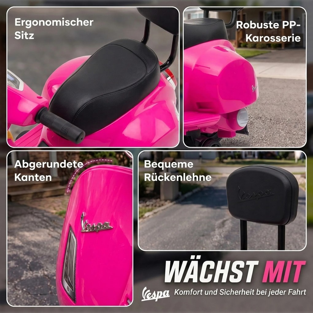 AIYAPLAY Elektryczny motorek dziecięcy Mini Vespa GTS 6V z akumulatorem litowym Ergonomiczne siedzisko i oparcie 1,5-3 lat | Aosom PL
