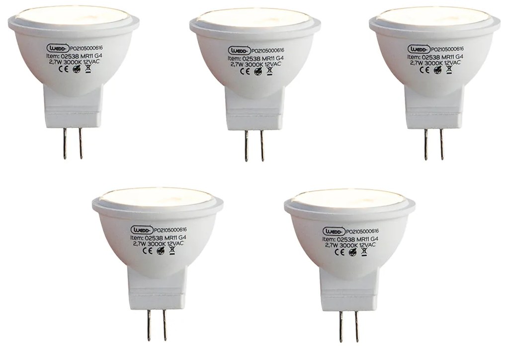 Zestaw 5 żarówek LED G4 MR11 2,7W 210lm 3000K 12V