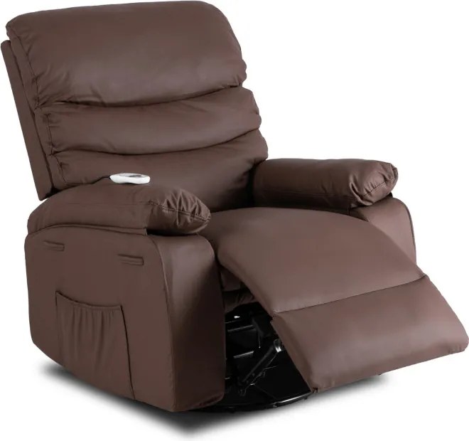Fotel Masujący BRUCE Rozkładany Brązowy Ekoskóra Nowoczesny