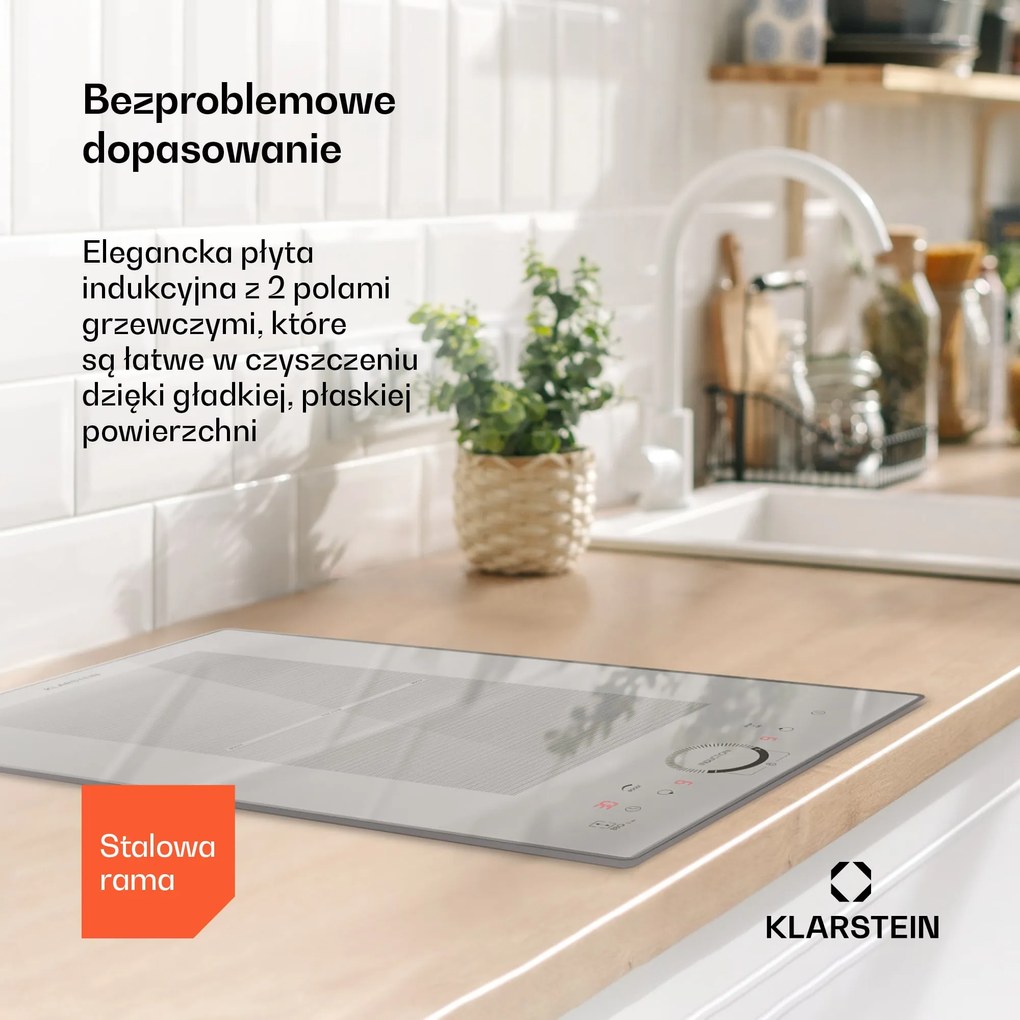 Klarstein Delicatessa Prime 30cm Płyta Indukcyjna 2 Strefy Gotowania Biały