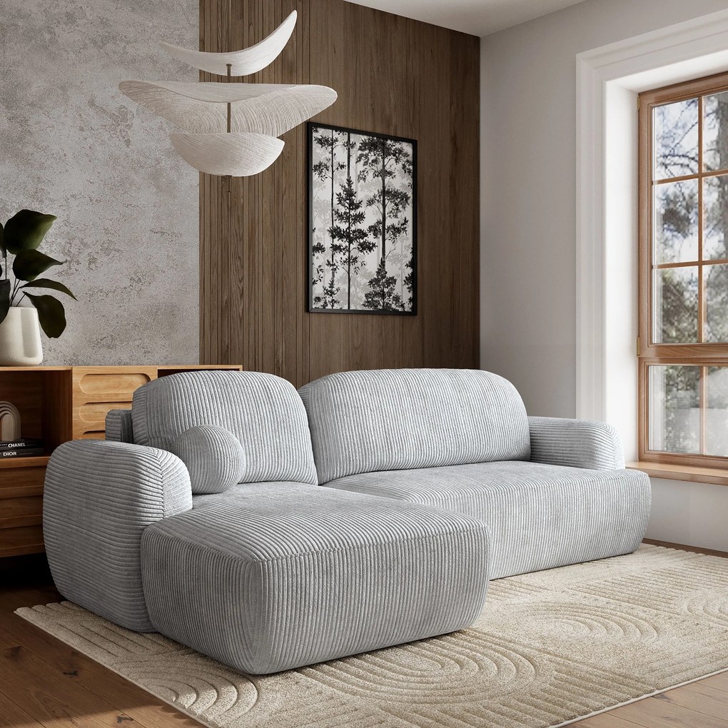 Masseno Narożnik MODENZA z funkcją spania i pojemnikiem na pościel Narozniki L, Rozkładana sofa - Jasnoszary, POSO 55