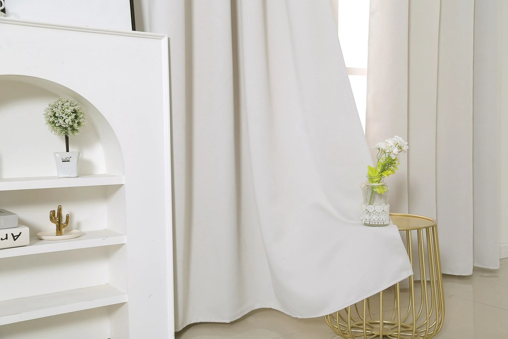 Biało-kremowa zasłona OXFORD 140x250 cm Zawieszanie: Metalowe pierścienie