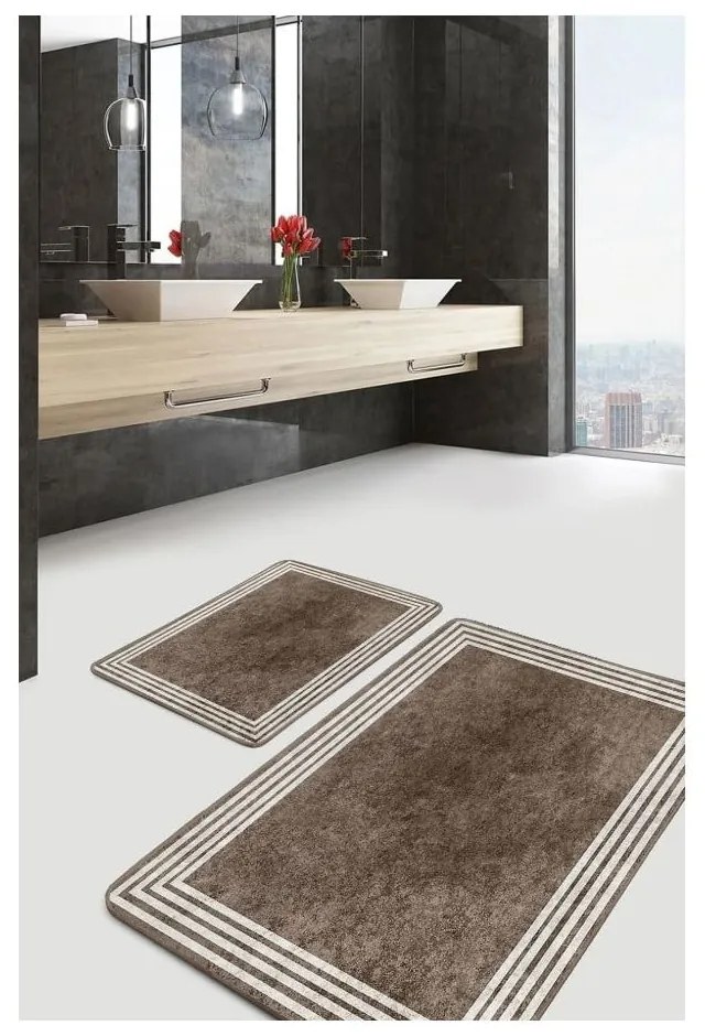 Szarobrązowe aksamitne dywaniki łazienkowe zestaw 2 szt. 60x100 cm – Mila Home
