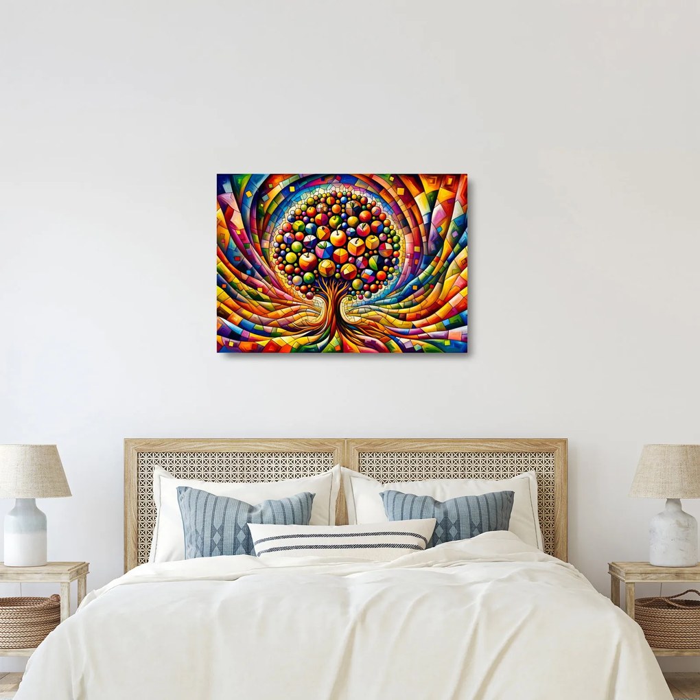 Obraz na szkle – Kolorowe drzewo z jabłkami (70x50 cm)