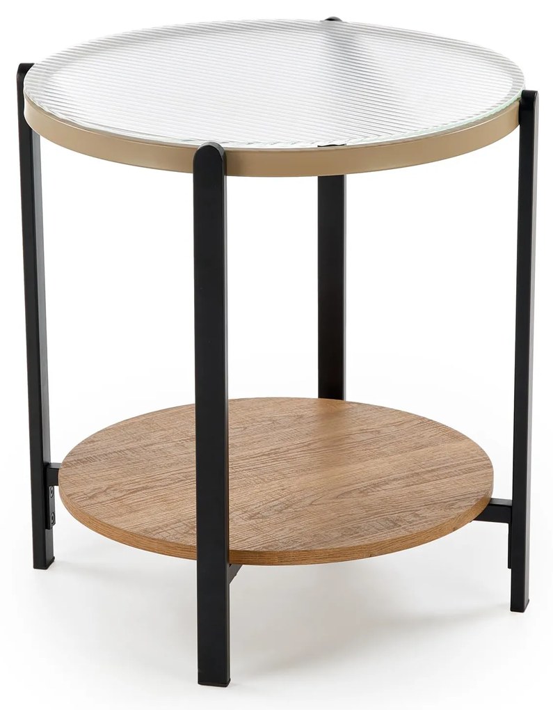 Okrągła mała ława z półką naturalny/szkło 53/55 cm KAMALA S