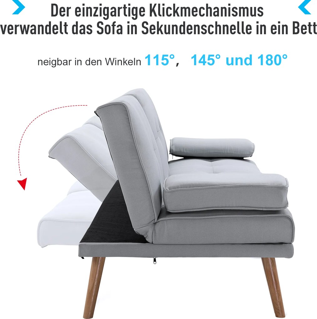 HOMCOM Sofa Rozkładana na 3 Osoby Kanapa do Spania Len Jasnoszara 181x77x72cm | Aosom PL