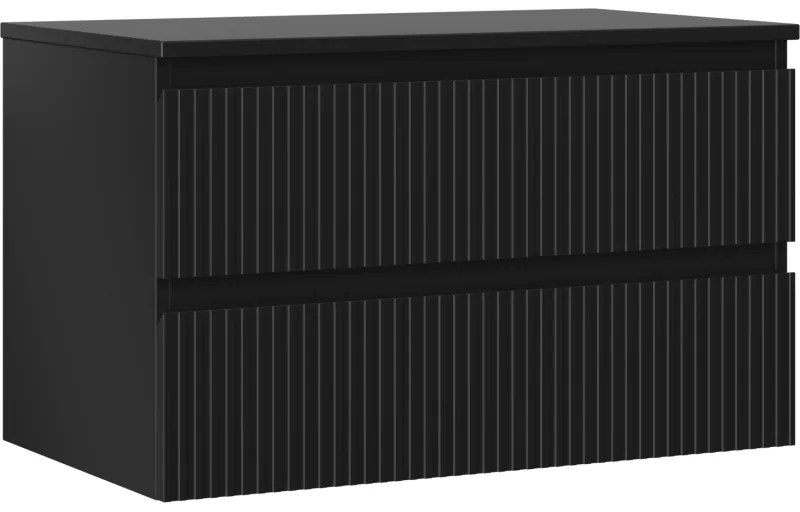 Mexen Rivel szafka łazienkowa podumywalkowa 80 cm z blatem, 2 szuflady, ryflowana , czarna mat - 91A20-08047-2-BFFC71