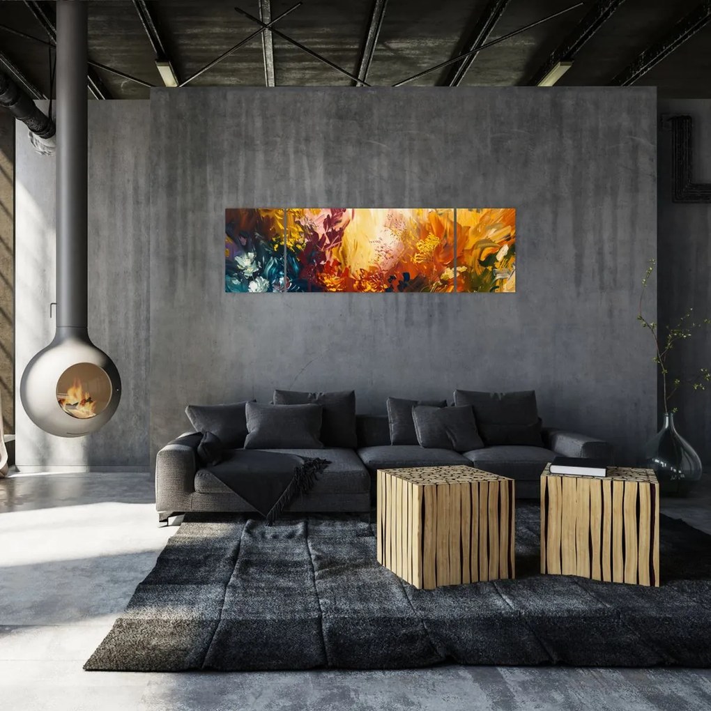 Obraz - Abstrakcyjny obraz kwiatów (170x50 cm)