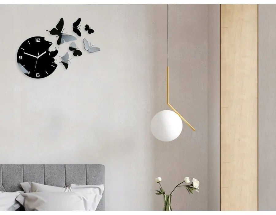 Zegar ścienny nowoczesny do salonu lub sypialni akrylowy czarny z motylami