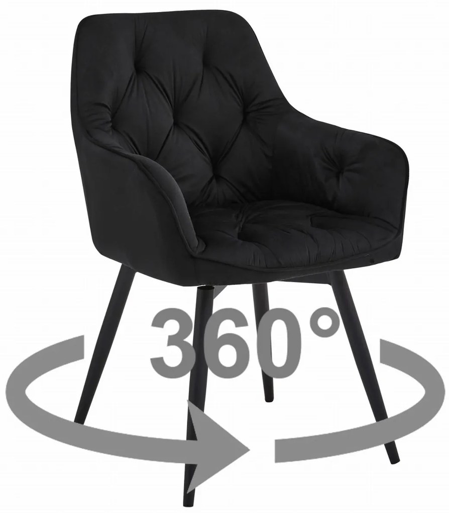 Obrotowe krzesło jadalniane JORK360 VELVET, czarne