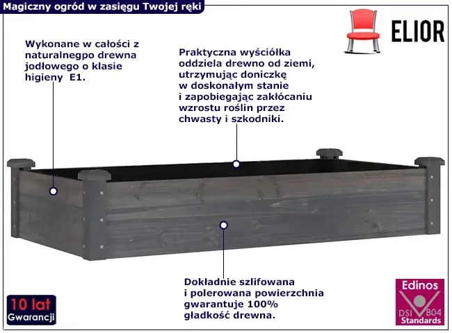 Szara prostokątna donica ogrodowa z drewna - Gunnald