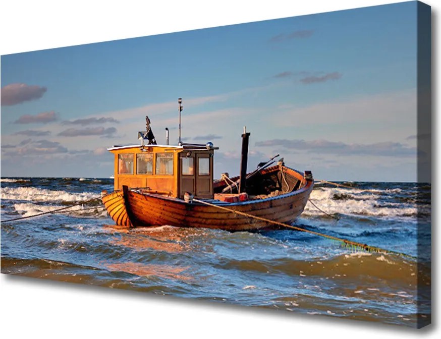 Obraz canvas Samotna Łódź na Horyzoncie