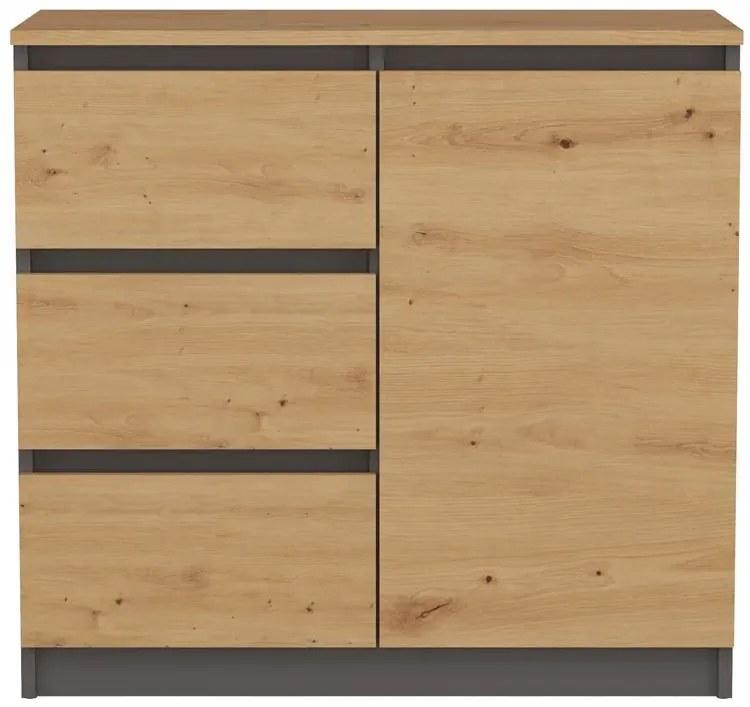 Komoda Z 3 Szufladami I Szafką Antracyt + Dąb Artisan P9-B26